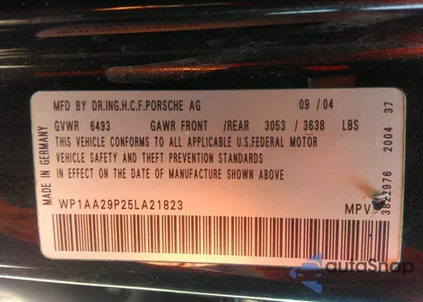 2005 Porsche Cayenne z USA, uszkodzony, nr VIN WP1AA29P25LA21823